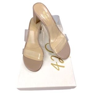 42 GOLD Liya Blush Nude Clear Vinyl Double Strap Slide Heel Sandal Size 6 NWT